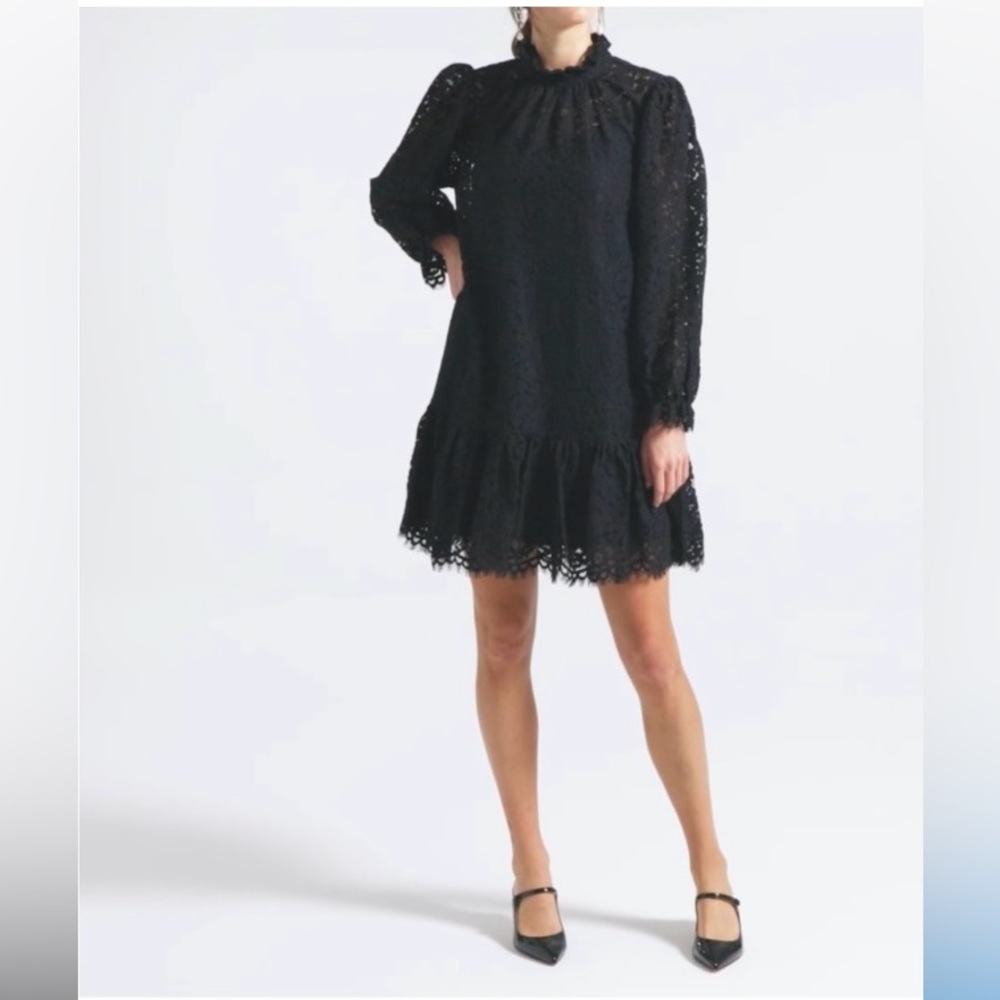 NWT J. Crew black lace ruffle neck dress XL